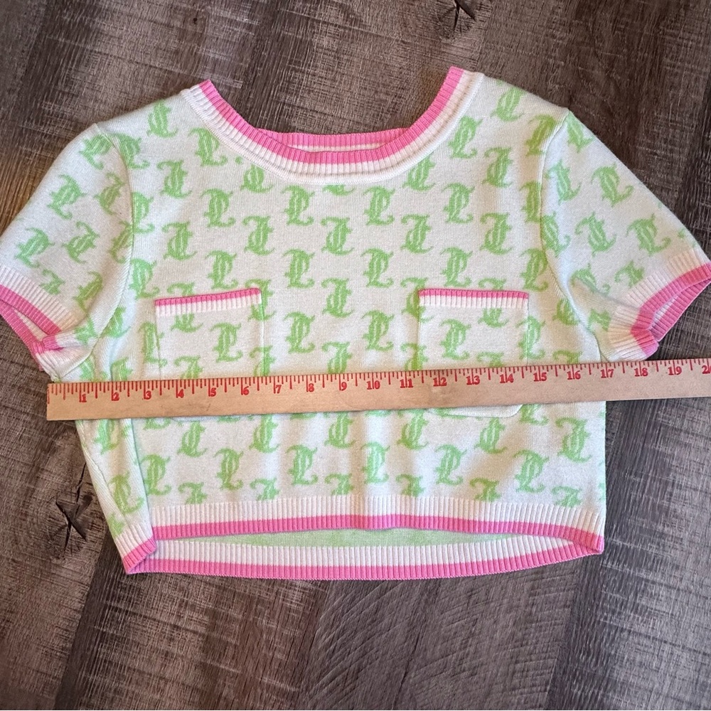 Juicy Couture Knit 2-piece Set Large Pink & Green Monogram‎ Crop Top & Short Y2K - Picture 15 of 16